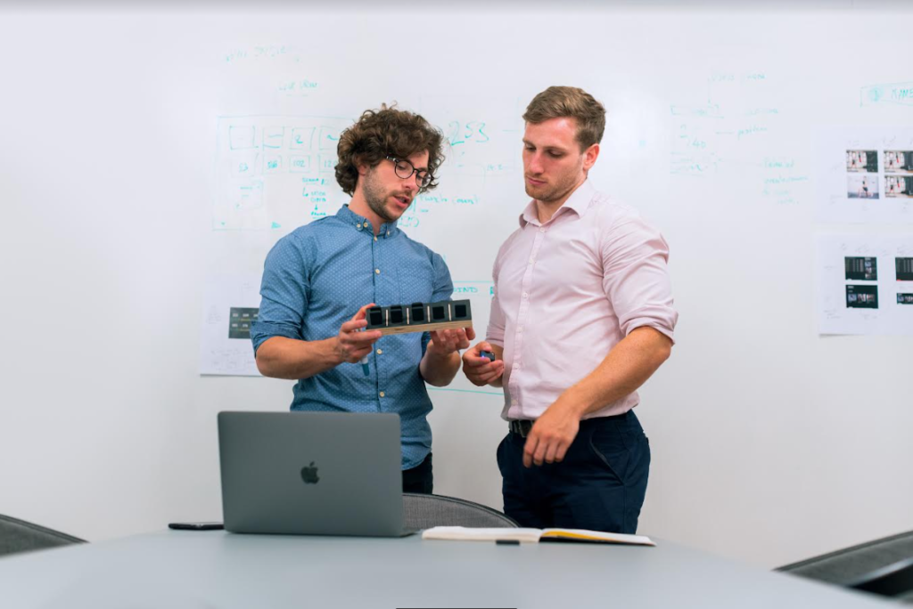 Coworkers-discussing-new-product-development