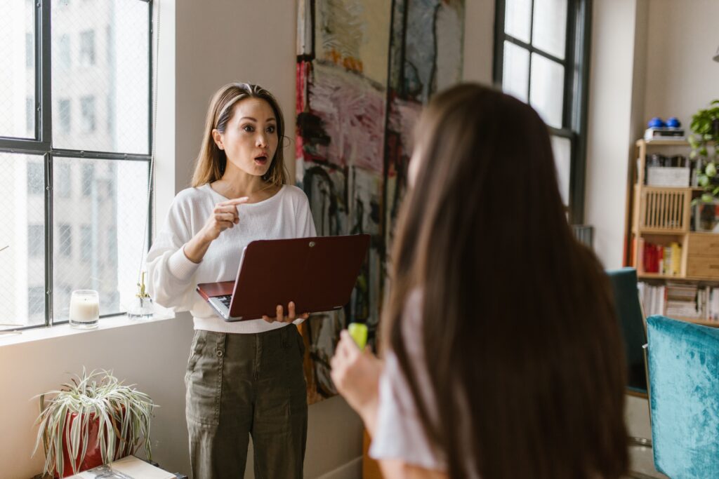 Working mom discussing her latest invention